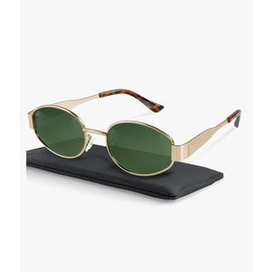 livho Retro Polarized Sunglasses - UV400 Protection, Oval Shape, Metal Frames - Matching Soft Case Inlcuded