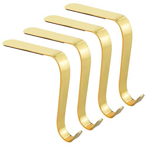 Poualss Christmas Stocking Holders Metal Stocking Hangers Non-Slip Christmas Stocking Hooks for Fireplace Mantle (Gold)