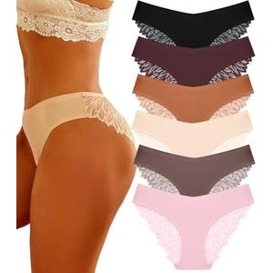 FINETOO 6 Pack Sexy Underwear for Women Silky Seamless No Show Panties Ladies Lace Bikini Lightweight Cheeky Hipster, M FINETOO 6 Pack Sexy Underwear for Women Silky Seamless No Show Panties Ladies Lace Bikini Lightweight Cheeky Hipster, M