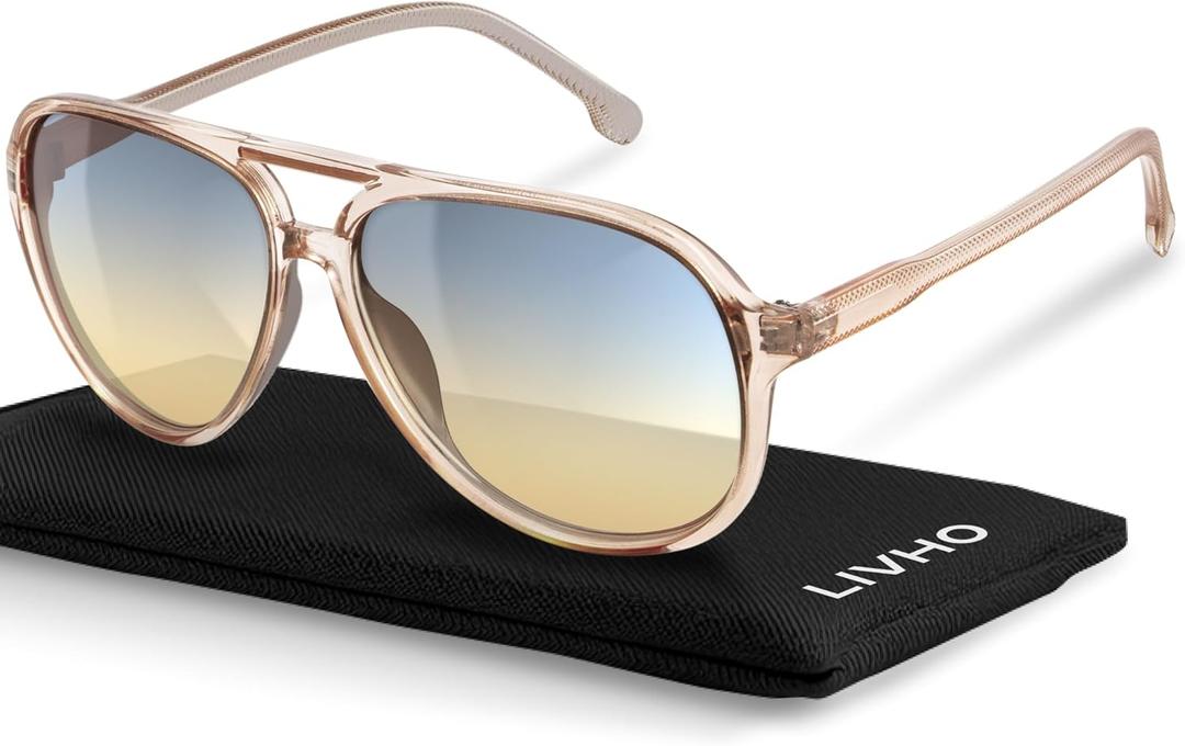 livho Trendy Polarized Aviator Sunglasses Women Men, Retro Sun Glasses for Women Men 2025, Oversized UV Protection Shades (Clear Brown/Green Gradient Brown)