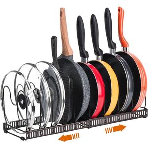 Toplife Pots and Pans Organizer Rack for Cabinet and Countertop, 10+ Pot Lids, Bakeware and Cookware Organizer Rack Holder with 10 Adjustable Compartments