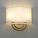 Yosoan White Fabric Cloth Boho Aged Brass Gold Wall Sconce Stairwell Fixture Light, 2-Light Dual Indoor Hardwired Vanity Vintage Wall Mount Lamp Antique Metal Base Semicircle Shade Lamp for Hallway