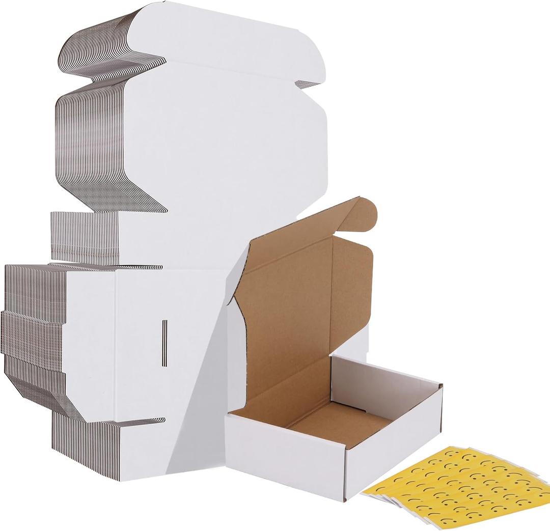 HORLIMER 40 Pack 7x5x2 Shipping Boxes, White Corrugated Cardboard Box for Mailing, Packaging, Small Business