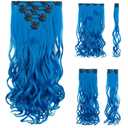 SYXLCYGG Blue Hair Extensions Clip Extensions 18" Wavy Synthetic Hair Piece Women Cheap Natural Fluffy&Not Tangled Girl colorful Full Head