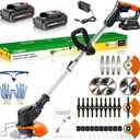 Electric Weed Wacker Cordless, with 2 Battery 26 Pcs Blades Charger, 33-47 inches