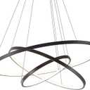 LightInTheBox Modern LED Pendant Light 3 Ring Chandeliers Black Circle Pendant Light Fixtures for Living Room Dinning Room Office (Light Source: Warm White), 24 inches