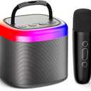 JYX Mini Karaoke Machine for Kids - Black Bluetooth Speaker Unpowered Cabinets with Party Lights and 1 Wireless Microphone, Great for Adults, Ideal for Family Home Parties and Birthday Gifts (Gray-1Mic)