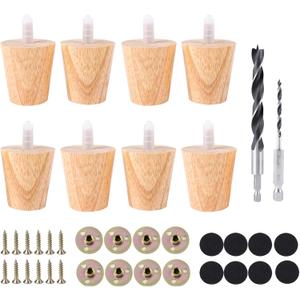 8 Pieces Furniture Couch Legs 2 Inch Round Solid Wood Sofa Legs Natural Wooden Couch Legs Replacement Legs for Armchair, Cabinet, Chair, Footstool, Mid Century Modern Dresser, Natural Wood