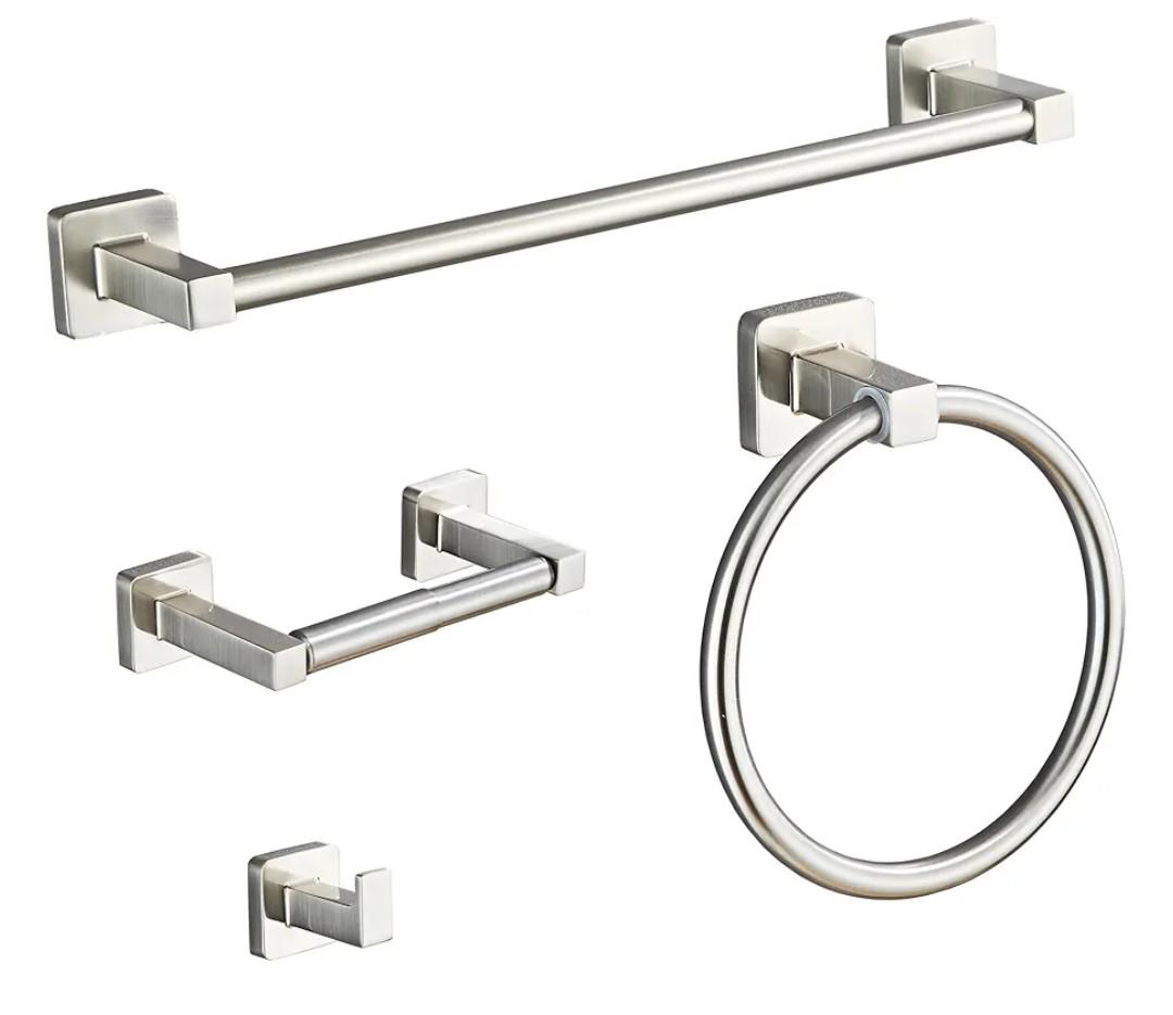 Brushed Nickel Bathroom Hardware Set 4 Pieces,Towel Bar Set Stainless Steel Wall Mounted, Includes 16In Hand Towel Bar, Towel Ring, Robe Towel Hooks,Toilet Paper Holder, Bathroom Towel Rack Set