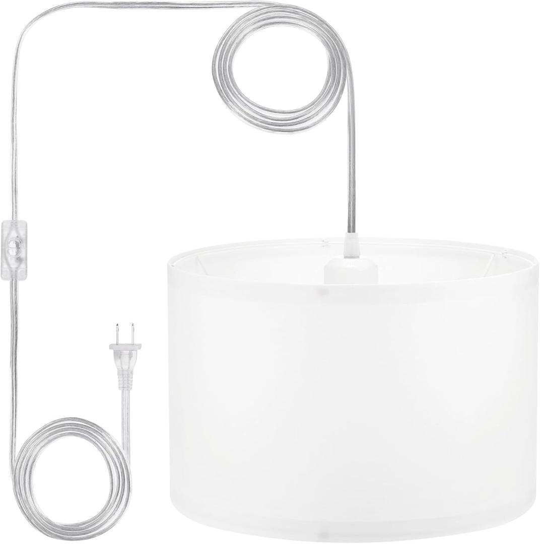 PATIKIL Plug in Pendant Light, 15Ft Rope Cord Hanging Lamp Fixture with ON/Off Switch, Fabric Shade E26/E27 Bulb Socket for Bedroom Kitchen Living Room, White