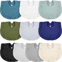 Seematn 10 Pcs Baby Muslin Bibs for Unisex Girls & Boys Drool Bibs Bandana Ruffle Soft Cotton for Newborn Infants Toddlers(Cool Colors)