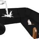 Arfntevss Waterproof Sectional Couch Covers L Shape Washable Velvet Sofa Cover for Sectional Non Slip Large Corner Slipcovers Dog 6 Pcs Universal U Shaped Furniture Protector (Black, XX-Large)