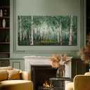 Modern Green Forest Wall Art Birch Tree Artwork for Living Room 29x58 Inch