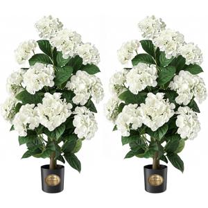2 Pack Hydrangea Artificial Tree Flowers for Outdoor Faux Bush Plant | Realistic Faux Hydrangea Topiary Plant for Porch, Indoor Outdoor Entryway, Wedding, Home Office Decor, Warming House Gift