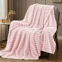 Utopia Bedding Pink Striped Fleece Blanket Throw Size Fluffy, Warm & Lightweight Ribbed Throw for Bed, Sofa & Chair - Soft Cozy Blanket for Home Dcor & Gifting (50x60 Inches)