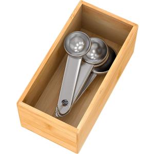 Bamboo Drawer Organizer Utensil Holder for Kitchen, Small Wood Silverware Storage Organizer, Stackable Box Tray for Cutlery, Flatware, Bathroom Caddy for Makeup, Perfume, Jewelry, 6x3x2.5 Inch