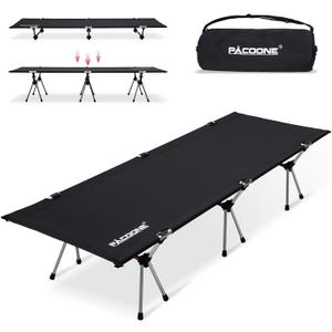 2-in-1 Ultralight Folding Camping Cot with Leg Extenders, Military Camping Cots Bed, Heavy Duty Folding Sleeping Camping Cot for Backpacking Hiking Travel Tent, Support 330 Lbs(Black)