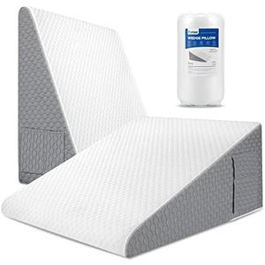 Forias Wedge Pillow for Acid Reflux Relief 12" Bed Wedge Pillow for Headboard Triangle Pillow Wedge for Sleeping Post Surgery Legs Back Pain Gerd Snoring, Soft Memory Foam Top & Washable Cover
