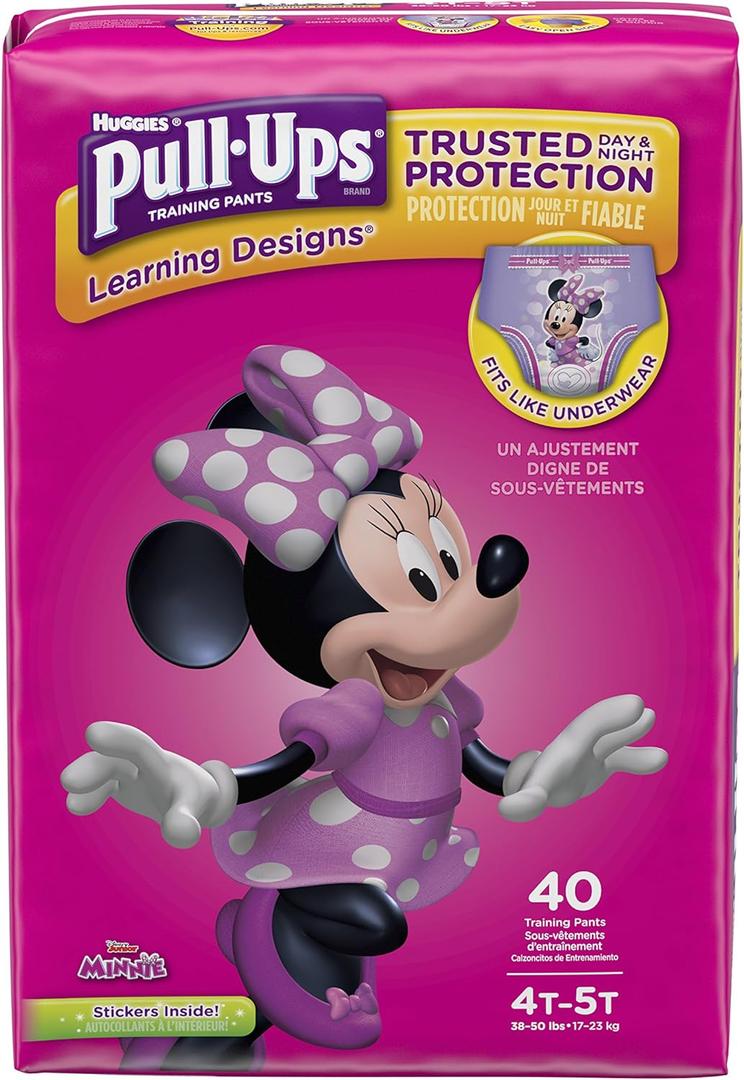 Pull-Ups Learning Designs, 4T-5T (38-50 lb.), 40 Ct. Potty Training Pants for Girls, Disposable Potty Training Pants for Toddler Girls