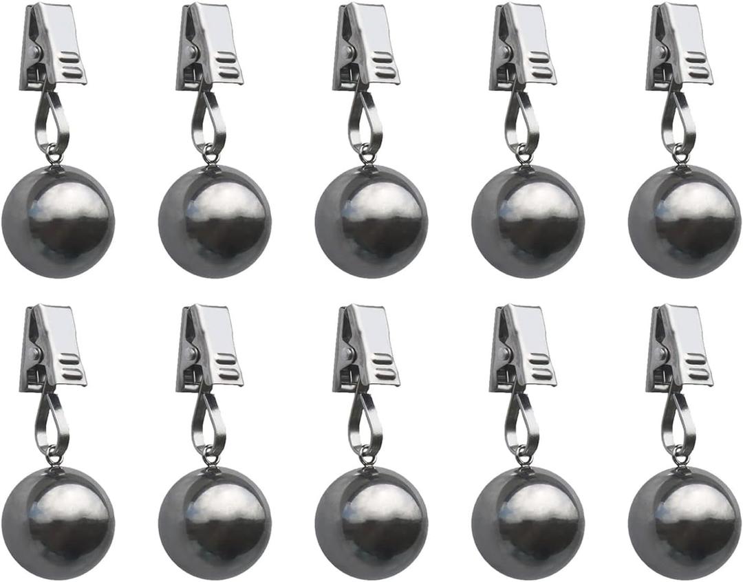 Heavy Duty Tablecloth Weights, Stainless Steel Balls with Rust-Resistant Clips, Weights for Curtain, Flag and Banner, 10 Pack