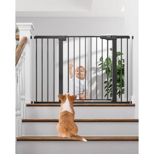 Cumbor 29.7-48" Baby Gate for Stairs, Mom's Choice Awards Winner-Dog Gate for Doorways, Auto Close Safety Pet Gate for Dogs Indoor, Easy Install Pressure Mounted Child Gate with Walk Thru Door, Black