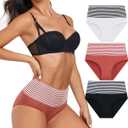 ANLIQI Women's Modal Underwear Tummy Control Hipster Panties Pack Full Coverage Briefs Soft Breathable Stretch Striped Undie (XXL)