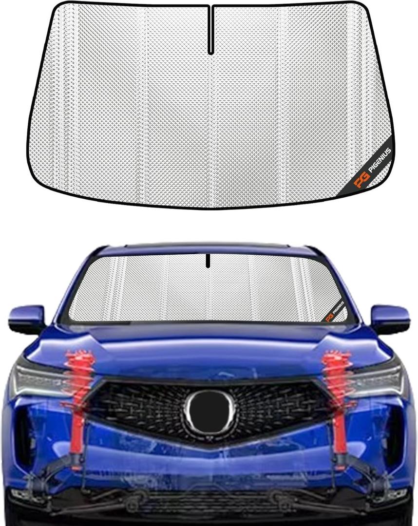 Windshield Sun Shade for Acura RDX 2019-2025. Full Coverage Rearview Mirror Shade for Ultimate Protection (Upgrade Shiny Silver)