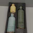 Multicolor Ceramic Vase Set of 3 - Coastal Rustic Farmhouse Decor Flower Vases for Shelf, Dining Room Table, Fireplace Mantel, Living Room, Coffee Table, Tabletop, Kitchen Cabinet, Entryway Decoration (Blue Grey Beige)