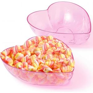 2 Pcs Heart Shape Dish 9.65 Inch Valentine Candy Bowl Dishes Plastic Love Fruit Plate Dessert Snack Salad Bowl for Home Valentine Anniversary Wedding(Pink,Heart)
