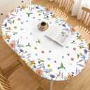 Horaldaily Spring Fitted Tablecloth 68 x 48 Inch Oval, Spring Watercolor Daisy Floral Flowers Birds Washable Table Cover Elastic Edged for Dinning, Picnic, Camping, Banquet