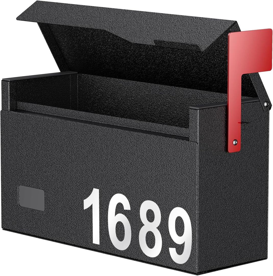 Uniclife Mailboxes for Outside, Wall Mount Mailbox with Flag and Mailbox Number Stickers, Large Metal Mail Box for House, Modern Post Box for Outdoor Office Home, (No Locking Mechanism)