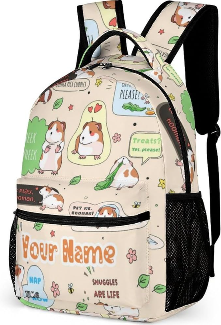 Custom Guinea Pig School Backpack for Kids Girls Boys, 16 Inch Cute Guinea Pigs Themed Bookbag, Personalized School Backpack for Students Children, Lightweight, Large Capacity