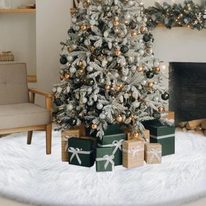 Jenaai 100 Inches Large Christmas Tree Skirt Extra Faux Fur Xmas Tree Skirt White Plush Velvet for Christmas Decorations for Home Winter Holiday Party