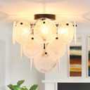Modern Flush Mount Glass Ceiling Light, Black Hallway Lights Vintage Chandelier, 4-Light Unique Light Fixture for Bedroom Entryway Kitchen Laundry Bathroom Farmhouse