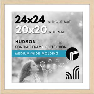 Americanflat 24x24 Picture Frame with Polished Plexiglass - Use as 20x20 Frame with Mat or Display 24x24 Photo Without Mat - Hudson Collection - Wide Square Frames for Wall Display - Natural Oak