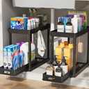 POUGNY 2 Pack Pull-Out Storage Organizers, Under Sink Organizer and Storage for Bathroom & Kitchen, Multi-Purpose Under Cabinet Organizers and storage Black, Size: 12.8IN