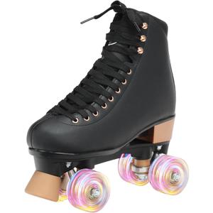 LKD Adjustable Roller Skates for Women & Men – Comfortable Quad Skates with Half-Size Adjustment, Velvet Lining, Reinforced Heel – Custom Color Options-Black-7-8 Size