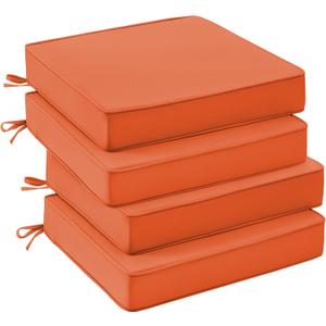 UNIKOME Outdoor Chair Cushions Set of 4, Water Resistant Patio Seat Cushions with Ties for Outdoor Furniture, High-Density Foam, UV & Fade Resistant, Piped Edge – 24" x 24" x 4", Orange