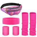 SATINIOR 80s Women Workout Outfit Neon Leg Warmer Headband Wristbands Fanny Pack Set 80s Accessories for Yoga Running(Pink, Rose Red)