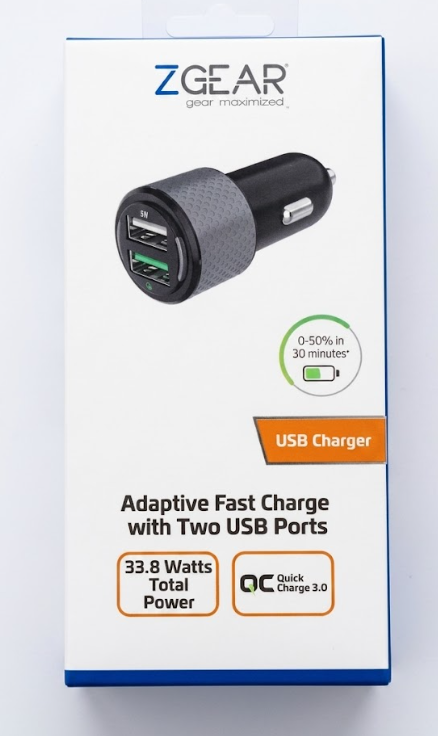 ZGear Quick Charge 3.0 Car Charger 2 USB Ports (33.8w) Universal