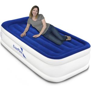 EnerPlex Twin Air Mattress with Built in Pump - 13" Luxury Size Self-Inflating Blow Up Mattress with Neck Support - Inflatable Air Bed for Portable Travel & Home Use (Blue/White)