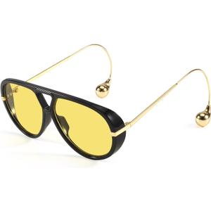 SODQW Oversized Aviator Sunglasses for Women With Earring Trendy Large Big Double Bridge 2025 Designer Ladies Shades (A05- Black/Yellow)