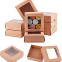 BENECREAT 10PCS Brown Kraft Paper Box with Clear Window, 5.12x5.12x1.97inch Square Kraft Paper Gift Box for Wedding Party Gifts, Festival Jewelry Packaging, Candy Storage