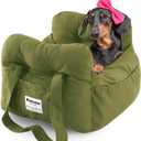 Dog Car Seat for Small Dogs, Portable Puppy Car Seat of Easy Installation, Fashionable Pet Carrier Bag with Large Pockets, Machine Washable Dog Booster Seat (Army Green)
