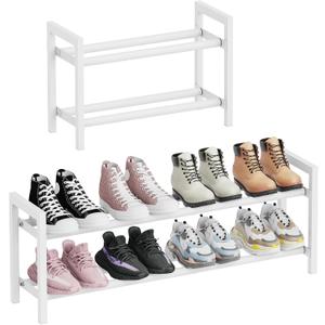 Mavivegue Expandable Shoe Rack, 2-Tier Adjustable Shoe Organizer, Shoe Shelf for Closet, Entryway, Front Door (White)