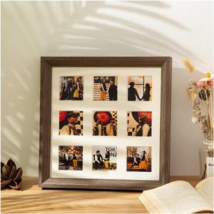 Golden State Art, 16x16 Distressed Brown Wood Collage Frame - White Mat - Displays nine 4x4 Photos - Real Glass, Sawtooth Hanger, Swivel Tabs - Wall Mounting, Landscape, Portrait