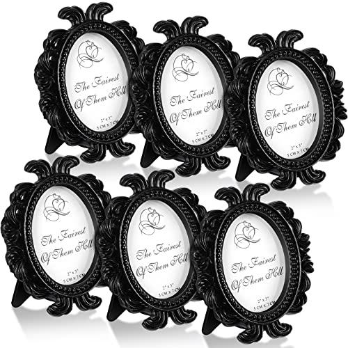 Vicenpal 6 Pieces Mini Gold Picture Frames 3.2 x 4 Inch Vintage Small Antique Resin Baroque Picture Frames Bulk Oval Hanging Display for DIY Jewelry Gifts Christmas Wedding Decor (Black)