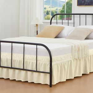 Vocander Cream Split Corner Bed Skirt for Queen Beds 14 Inch Drop, Adjustable Elastic Dust Ruffles for Metal Frame, Adjustable Tailored Bedskirts Fade & Wrinkle Resistant