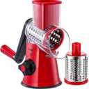 Geedel Rotary Cheese Grater, Kitchen Mandoline Vegetable Slicer with 2 Interchangeable Blades, Easy to Clean Rotary Grater Slicer for Fruit, Vegetables, Nuts (Red)