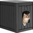 Cat Litter Box Enclosure, Enclosed Cat Litter Box Raised Floor, Openable Front Door Outdoor Cat House Weatherproof, Easy to Clean, Black